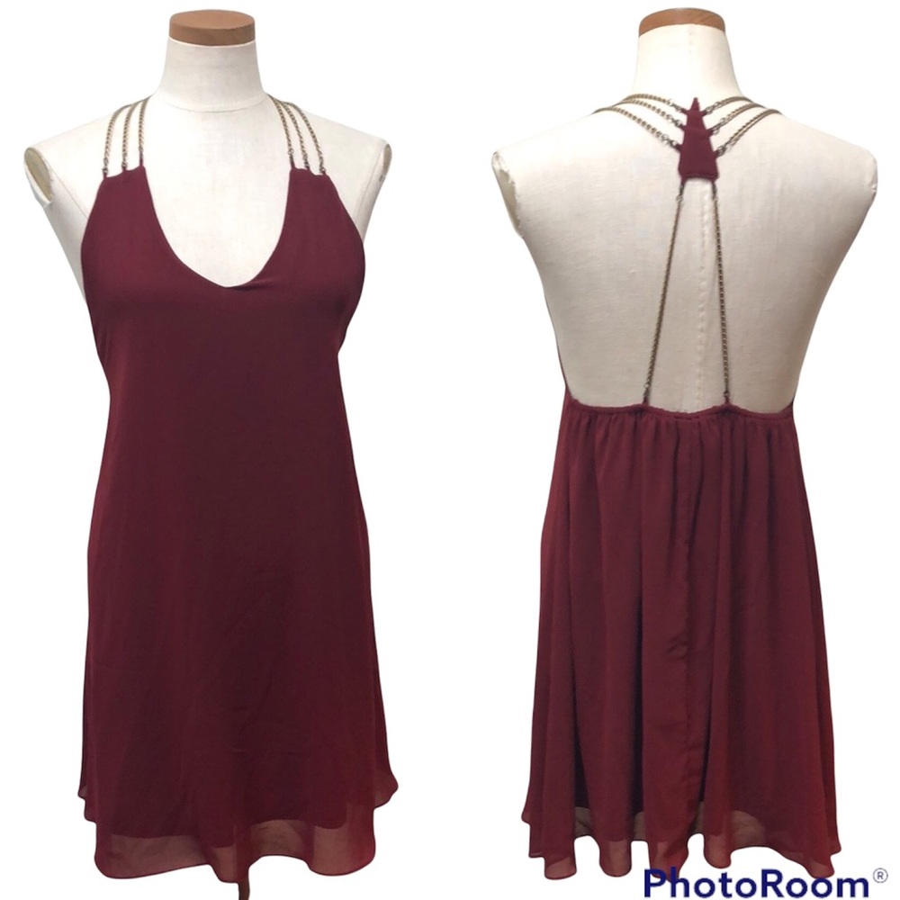 Francesca’s Collection Audrey 3+1 Strappy Chain Caged Back Flowy Dress Red Sz M